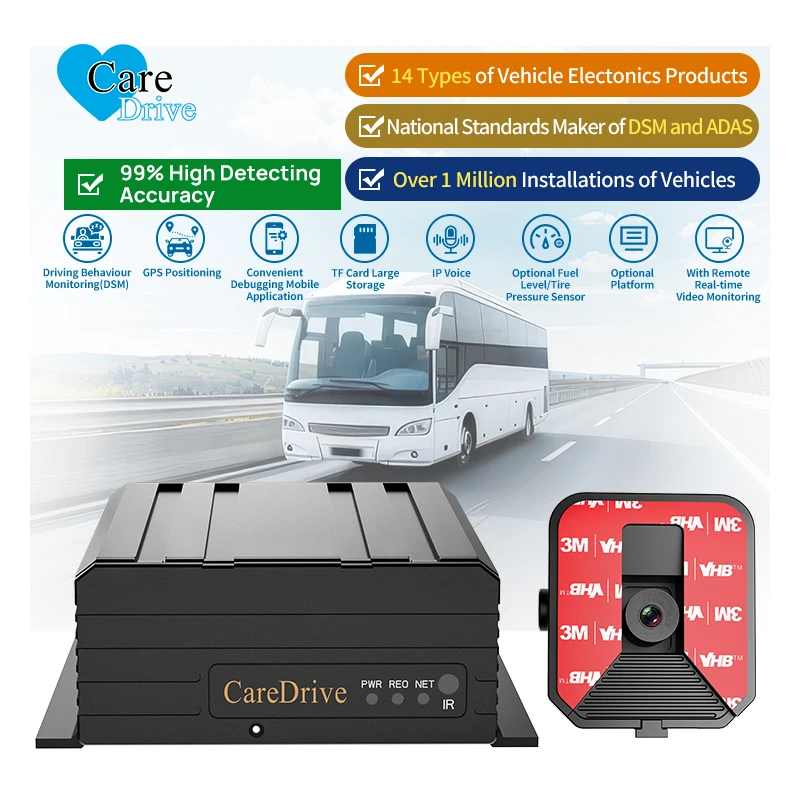 

CareDrive All-in-One 1080P 4-Channel Dash Cam Real-Time Video MDVR 4G GPS WiFi FCW LDW HMW PCW Driving Safety Warning System for