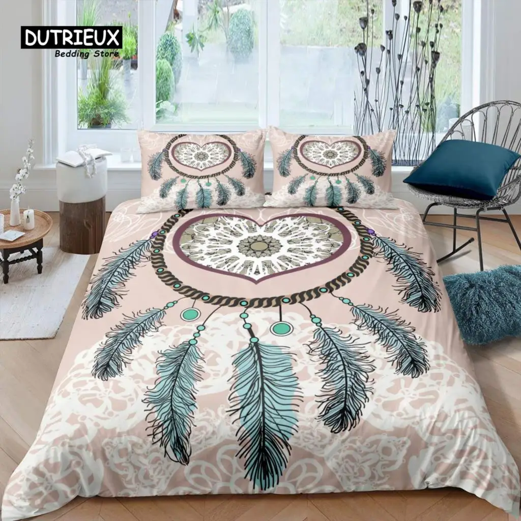 

Dreamcatcher Duvet Cover Boho Dream Catcher Comforter Cover Microfiber Indian Native Tribal Elements Bedding Set King Queen Size