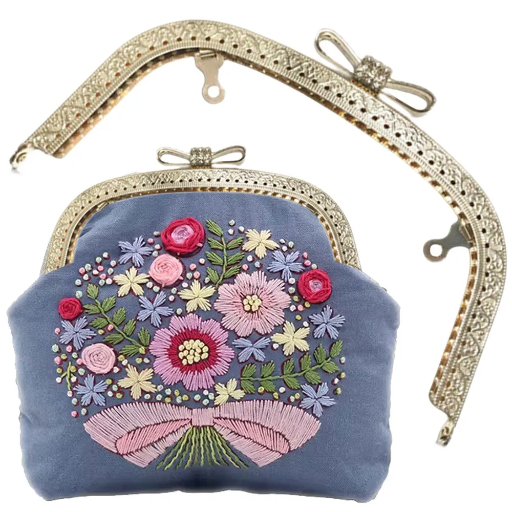 

10PCS 18.5cm Embossed Bow Head Kiss Clasp Purse Frame Bags Brackets Metal Hardware Wallet Handbag Sewing Accessories