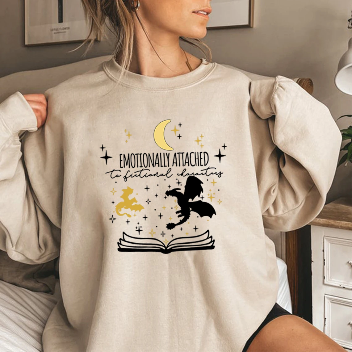 

Emotionally Attached To Fictional Characters Sweatshirt Fourth Wing Dragon Shirt Unisex Long Sleeve Crewneck Sweatshirts Hoodie