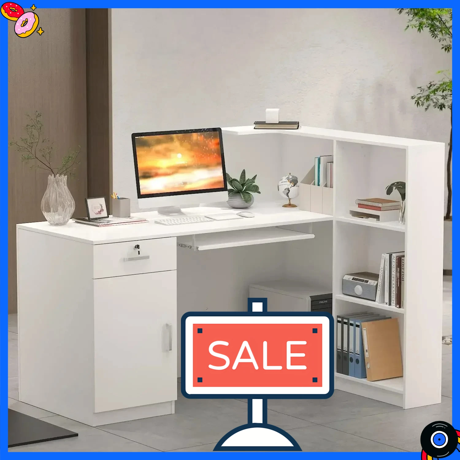 

BestsellerReception Desk with Hutch, Reception Counter Desk with Lockable Drawers & Shelves,White (55.1" W x 43.3" D x 43.3" H)T