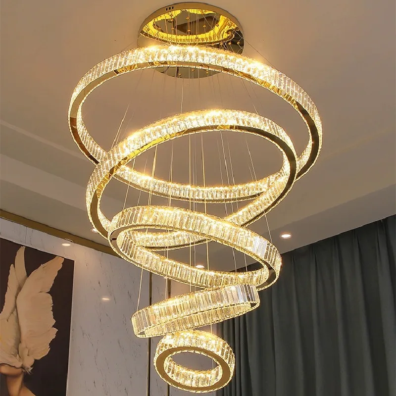 

Luxury Crystal Round Chandelier Lighting Stair Pendant Lamp Living Room Pendant Lights for Home Decoration Lighting Fixtures