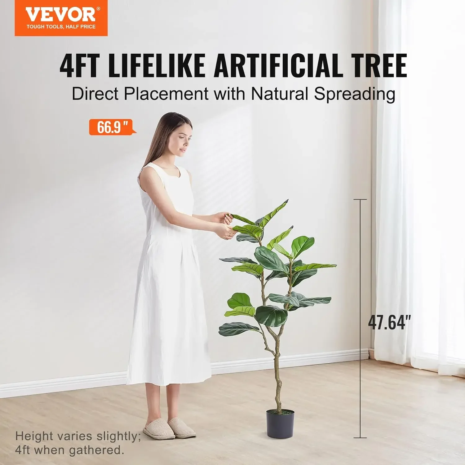 Artificial Fiddle Leaf Fig Tree 4 FT, Secure PE Material & Anti-Tip Tilt Protection Low-Maintenance Faux Plant