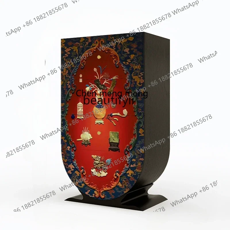 D178 French medieval style solid wood lacquer painting entrance decorative cabinet living room multi-functional storage cabinet