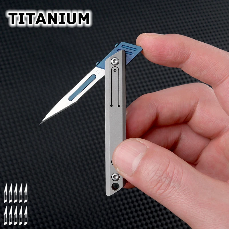 Imagem -03 - Titanium Alloy Mini Utility Knife Quick Open Bisturi Keychain Bolso Faca Dobrável Selfdefense Tool Substituível No.11 Blad