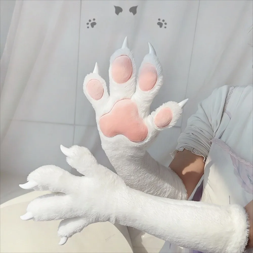 New Faux Fur Animal Fursuit Paw Gloves Plush Pads with Nails Cosplay Paw Glove Thicken Cartoon Furry Glove Props