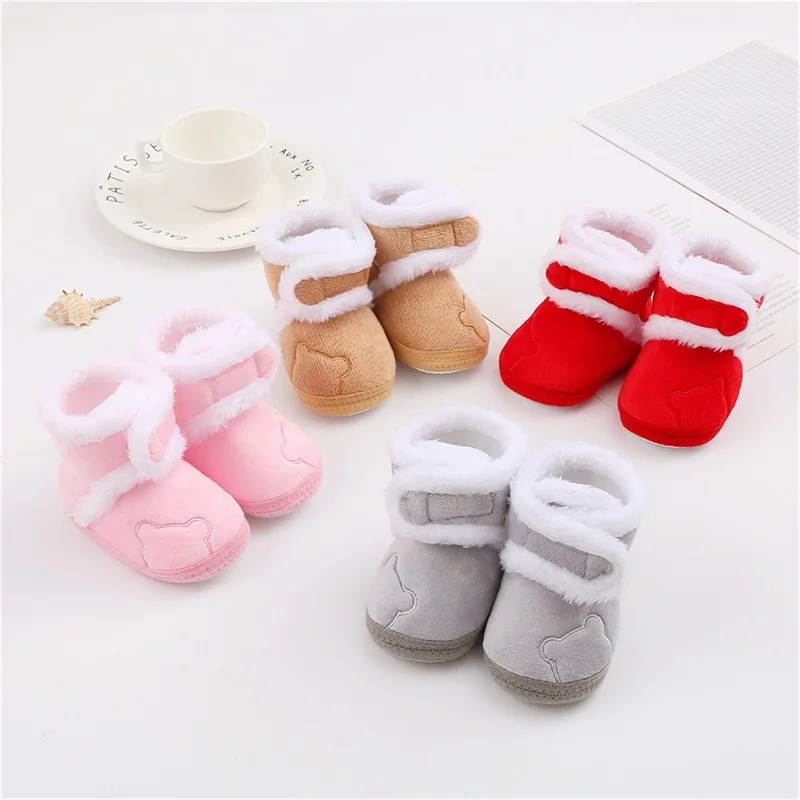 Baby Thickened Plush Boots Flat Shoes Infant Girls Boys Non-Slip Soft Sole First Walker Winter Warm Crib Shoes