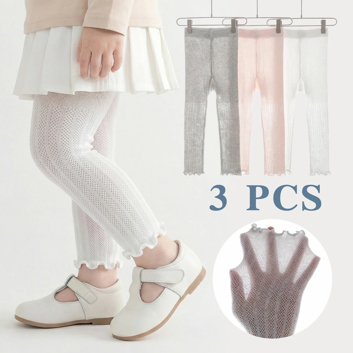 3 pares de medias elásticas de verano para niñas pequeñas, calcetines tipo leggings para bebés y niños pequeños, malla de color sólido, antimosquitos, ideales para danza y recitales.