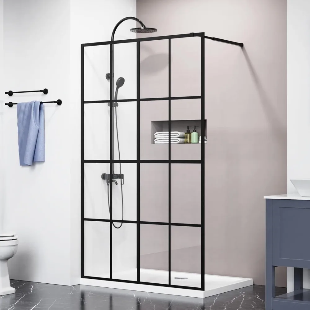 

46" X 72" Shower Doors, Clear Tempered Glass, Walk-in, Black Finish, Shower Doors