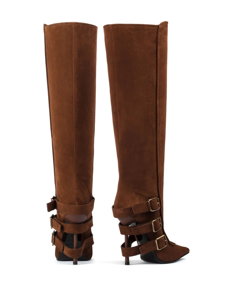 Autumn New Women's oxhide Knee-High Boots Pointed Toe Stiletto Belt Buckle Retro Elegant Women Large Size Mid-Calf knight boots