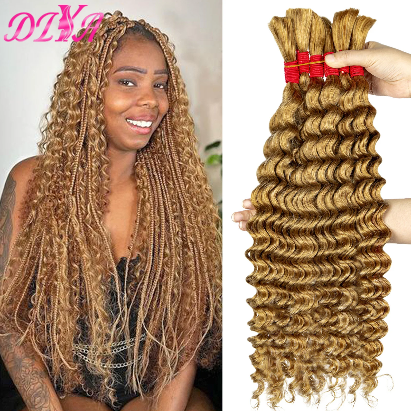 No Weft Bundles 100% Human Hair Bulk for Braiding Hair Unprocessed Brazilian Virgin Hair Deep Wave Hair Bulk for Micro Braiding