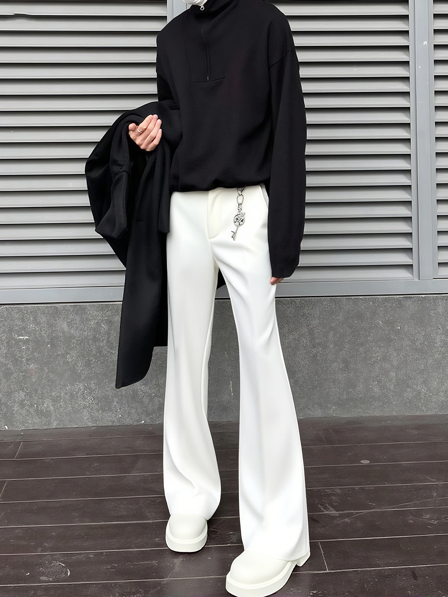 

Белые мужские повседневные брюки прямого кроя с высокой талией, широкие штанины, эффект удлинения ног, Cleanfit