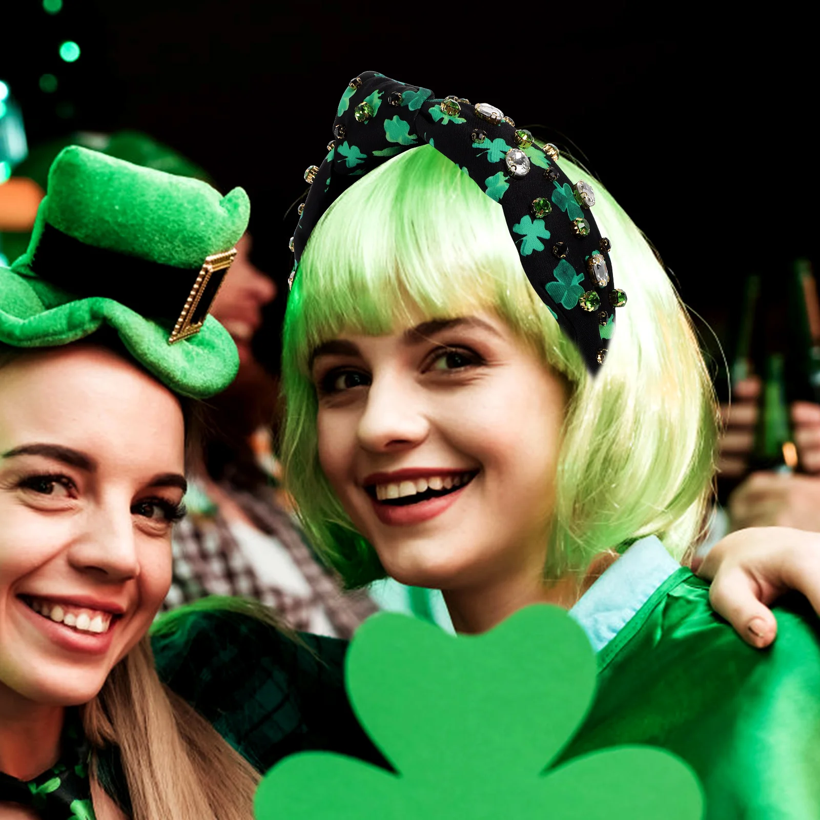 

Завязанная широкая повязка на голову с трилистником, витые стразы, аксессуары для волос для женщин и девочек, ирландский фестиваль, праздник Дня Святого Патрика