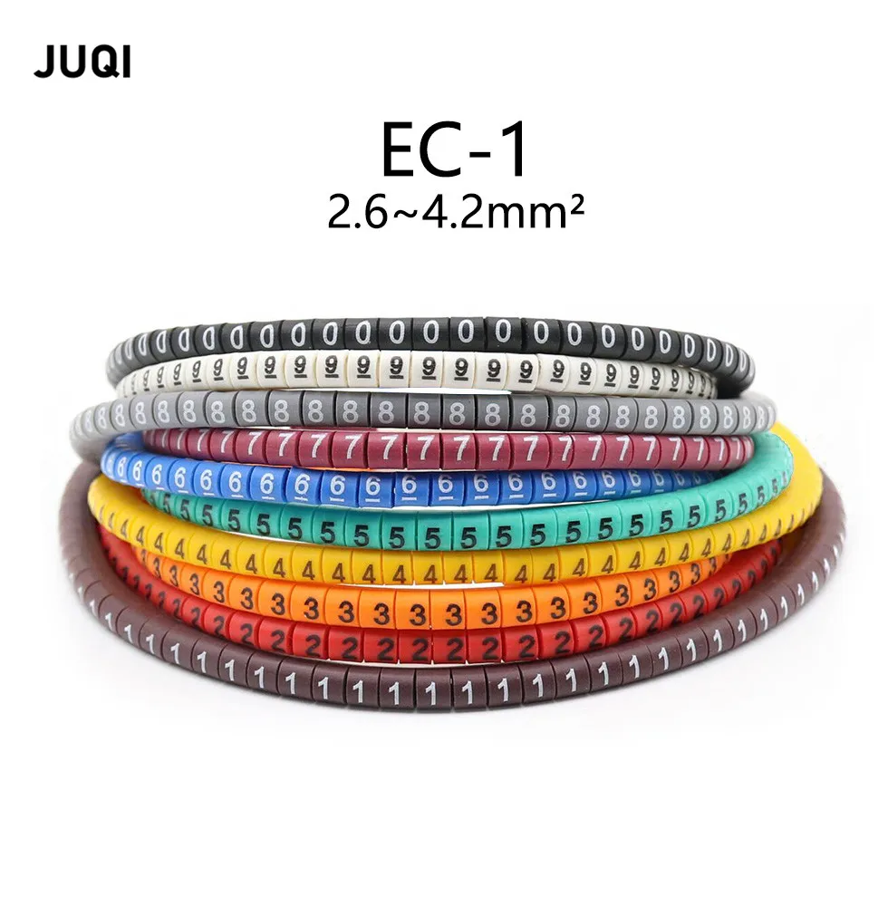 500PCS EC-1 Cable Wire Marker 0 to 9 For Cable Size 2.5 sqmm Colored