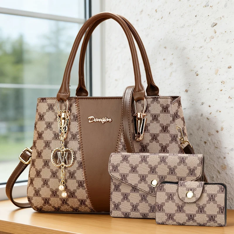 3-piece women's bag set, high-end letter printed women's handbag, large-capacity multi-pocket women's shoulder bag