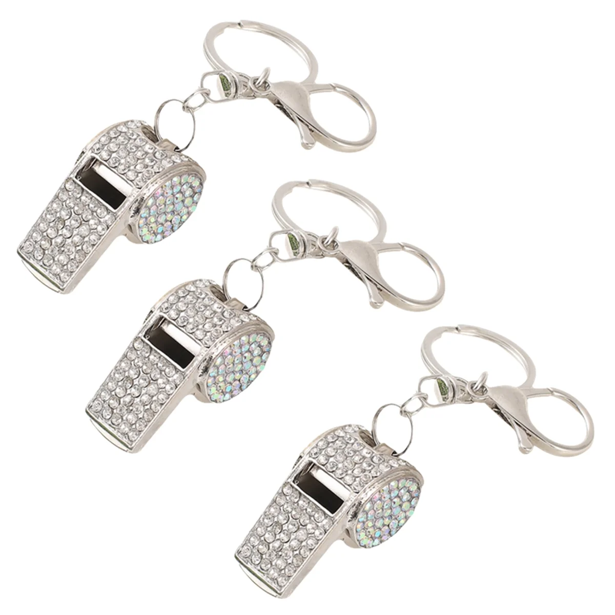 

Silver Exquisite Diamond-Encrusted Referee Whistle Key Chain Metal Whistle Key Chain Pendant