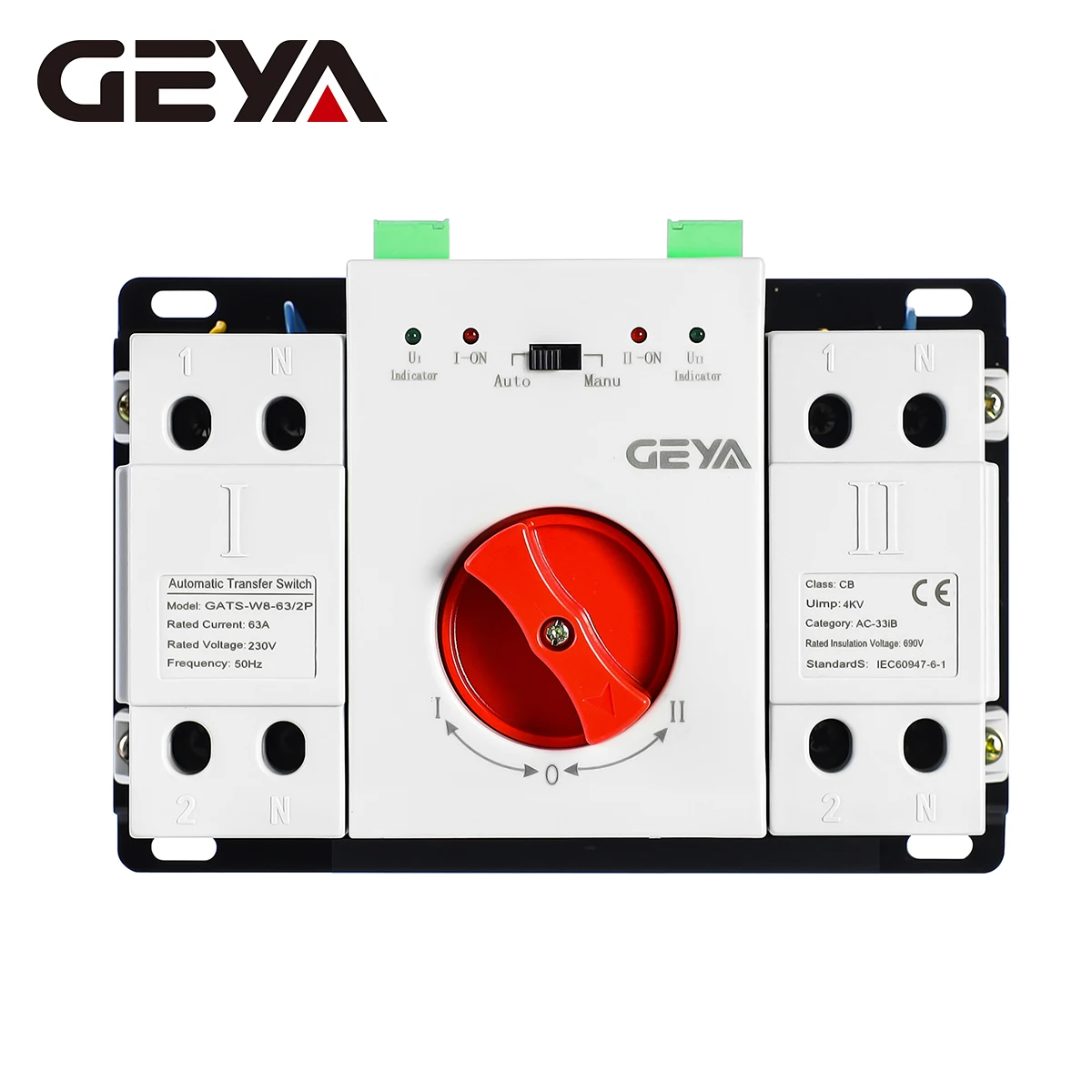 

GEYA 2P ATS Dual Power Automatic Transfer Switch 63A 220V Manual Changeover Switch Miniature Electrical Selector Circuit Breaker