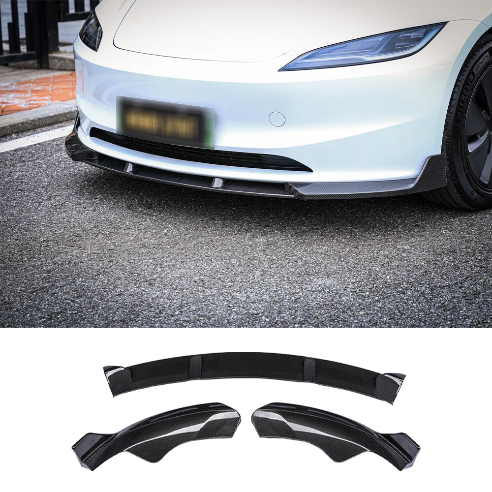 

For the New Tesla Model 3 Highland 2024 Real Carbon Fiber Front Bumper Diffuser Front Lip Anti scratch Accessories Body Kit