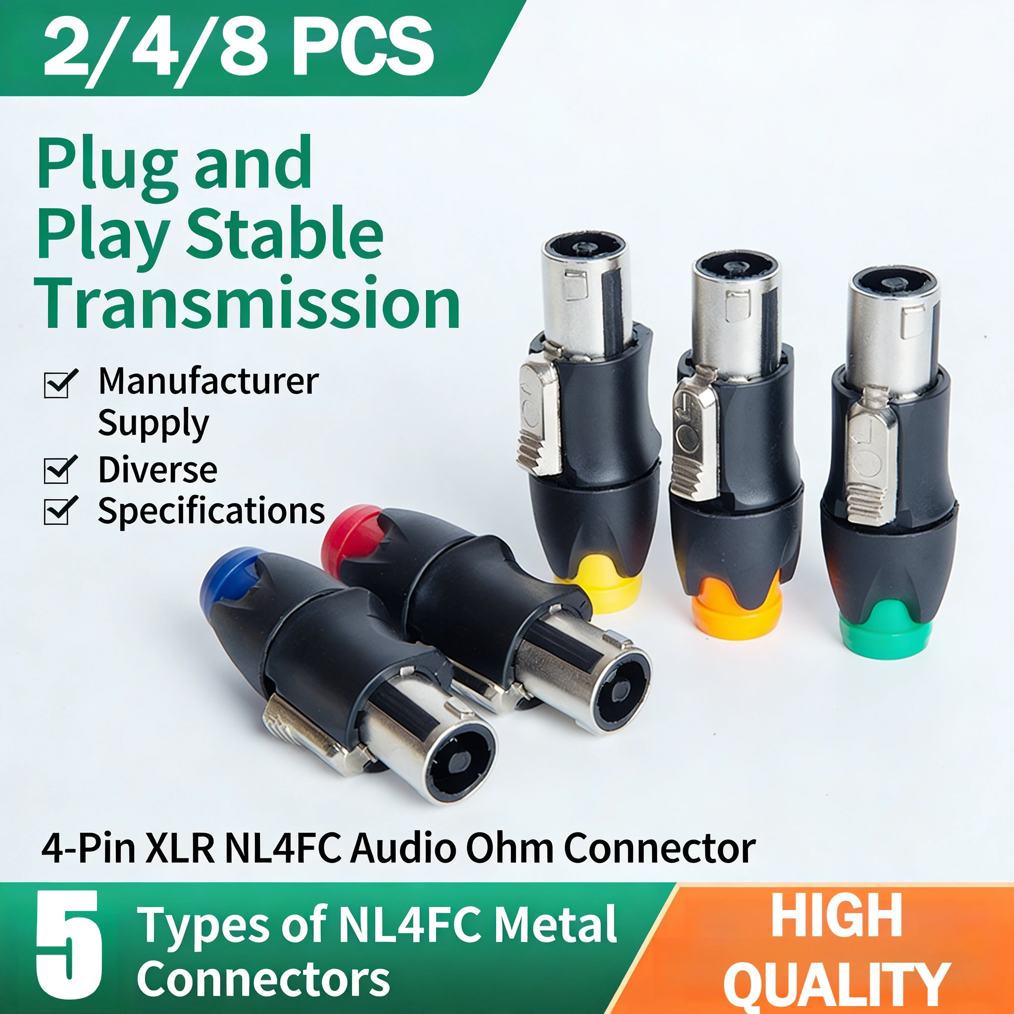 2/4/8PCS 4PIN Professional Audio Plug Stage Slightly Speaker Wire Accessories Solder-free NL4FC Metal Ohmic Connector