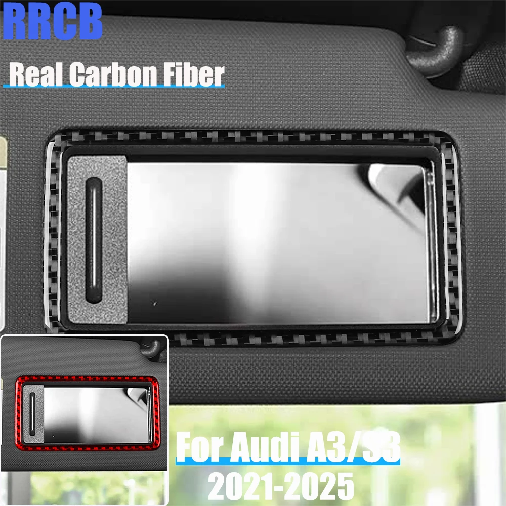 

Real Carbon Fiber Car Accessories Vanity Mirror Decorative Trim Soft Cover Sticker For Audi A3 S3 8Y 2021 2022 2023 2024 2025