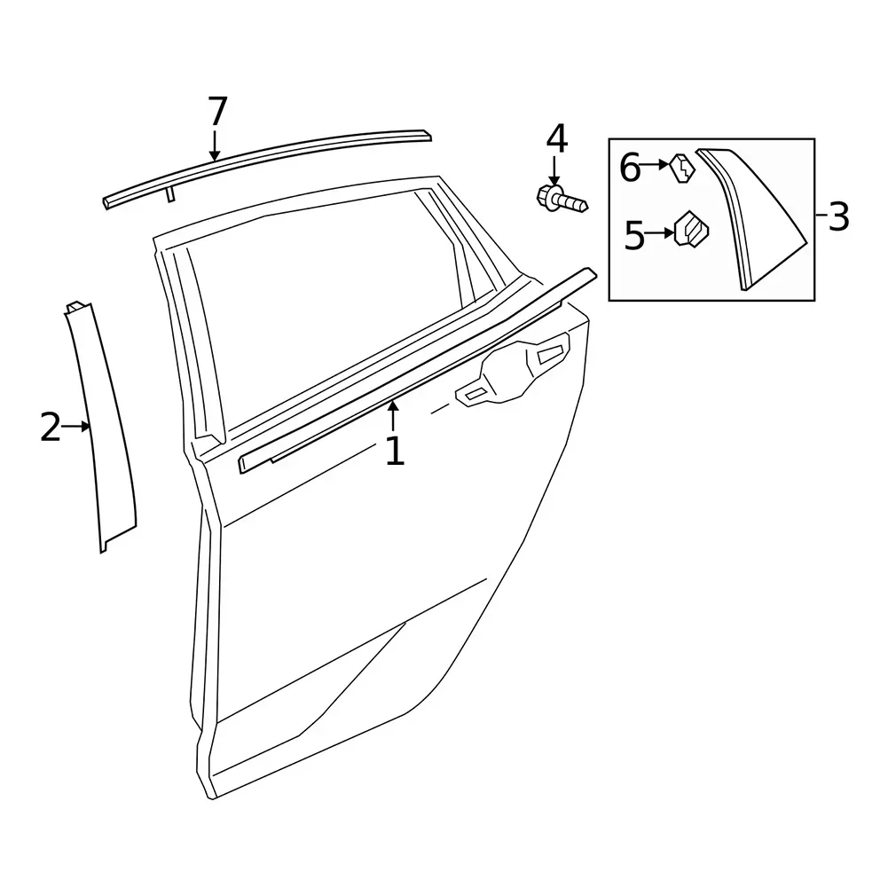 For Honda OEM Part for the right rear door molding on For Civics from two thousand seventeen to two thousand twenty