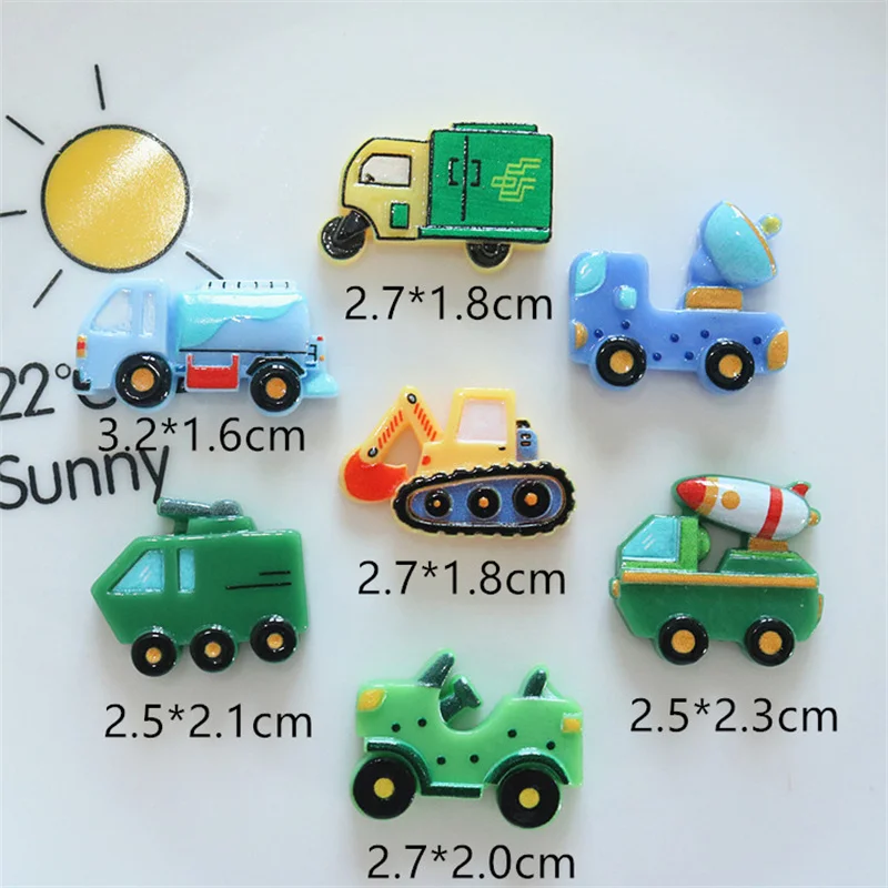 10-20Pcs Cartoon Excavator Watering Cart Flatback Resin Cabochon Scrapbooking Craft Supplies Decor Kid DIY Toy Handmade Applique