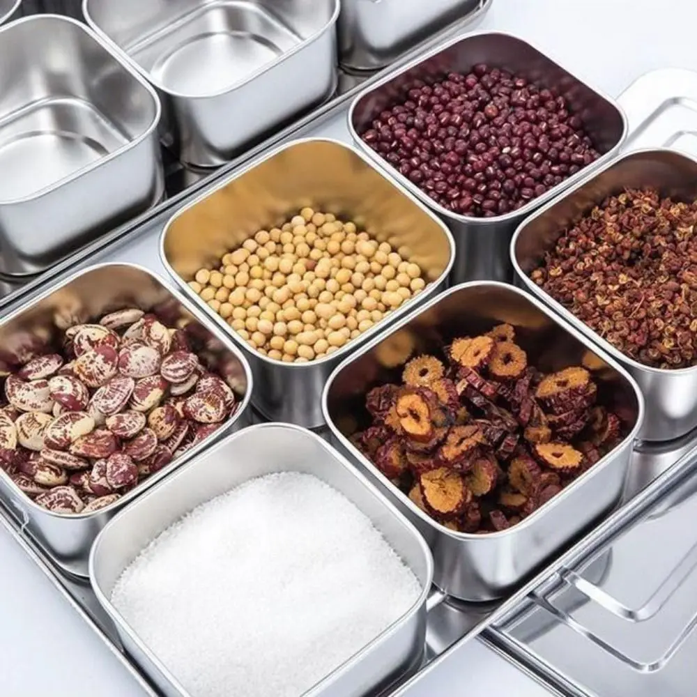 6/8 Grid Seasoning Storage Box Rectangular Stainless Steel Food Preparation Box Rust-proof Durable Dessert Ingredient Box