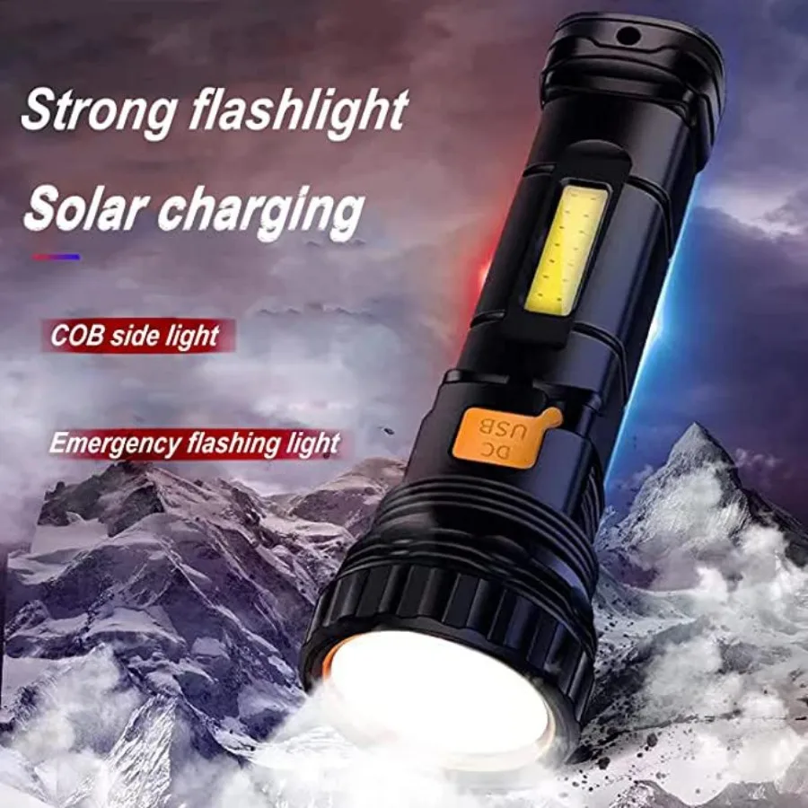 Solar/Rechargeable Multi Function 1000 Lumens LED Flashlight, with Emergency Strobe Light and 1200 Mah Battery, Emergency Power