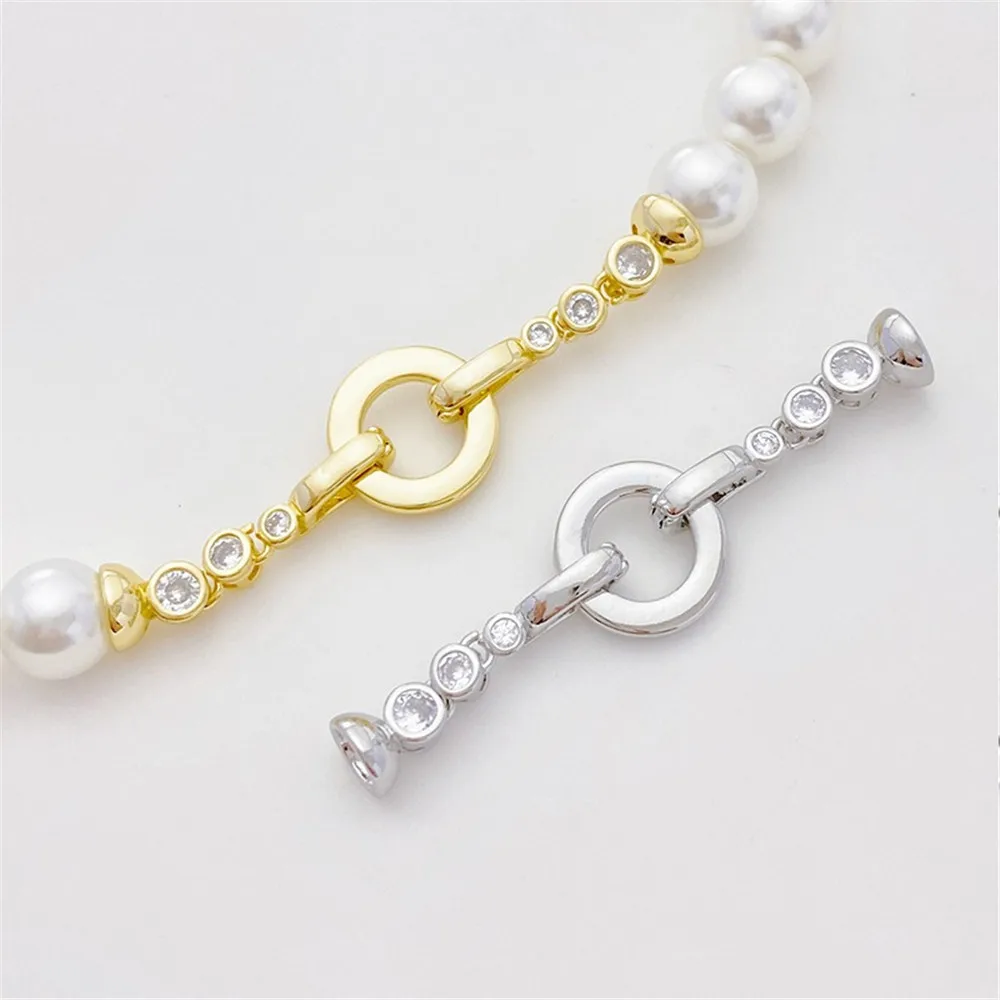 

14K Gold Inlaid Zircon Round Ending Buckle Handmade Diy Pearl Bracelet Necklace Link Buckle Material Accessories K131