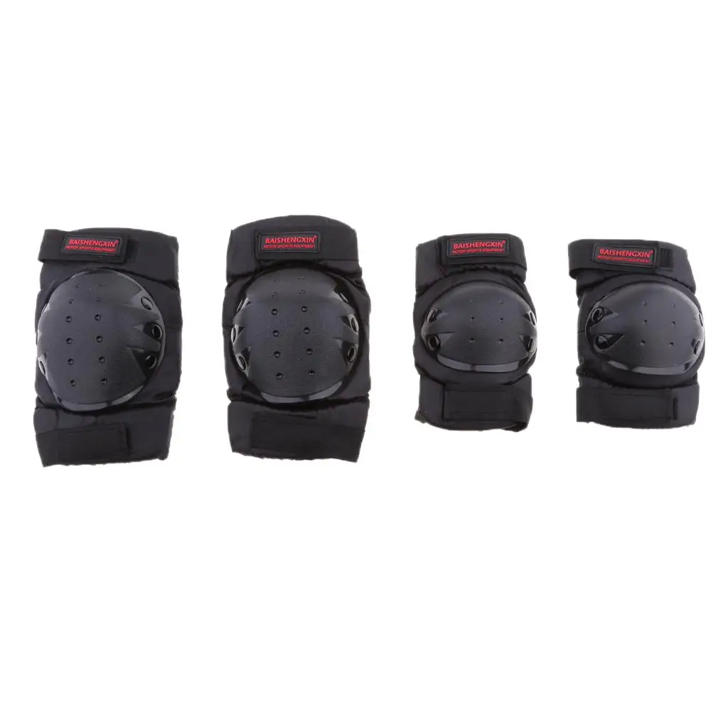 4Pcs Adult Knee/Elbow Pads Guards Elbow for Motorcycle Cycling ,Skating, Skateboard,Scooter (Black)