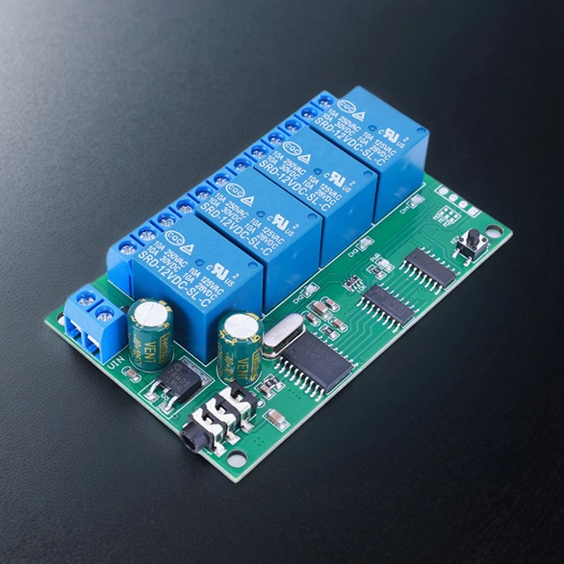 AD22B04 4 Channel DTMF Audio Controller Decoder Relay DC 12V Non-Locking/Self-Locking/Interlocking/Time Delay-A74P