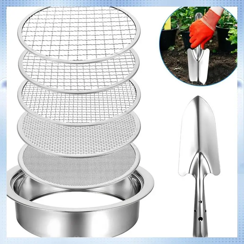 AD-Riddle Sieve Set Forgardening With5 Sizes 8" Diameter 1/3/6/9/12Mm Interchangeable Meshe