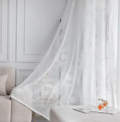 Modern Light Luxury Style New Mirror Flower French Embroidered Curtains Living Room Bedroom Balcony Blackout Curtains