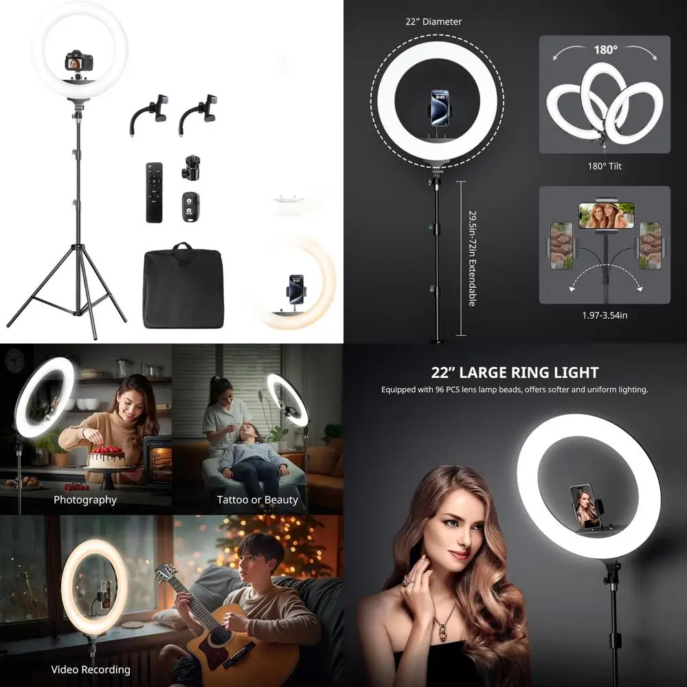 

Кольцевой светильник мощностью 65 Вт 72, прочным штативом, мешком с песком, пультом дистанционного управления и держателем для телефона для фотографий, видео и социальных сетей