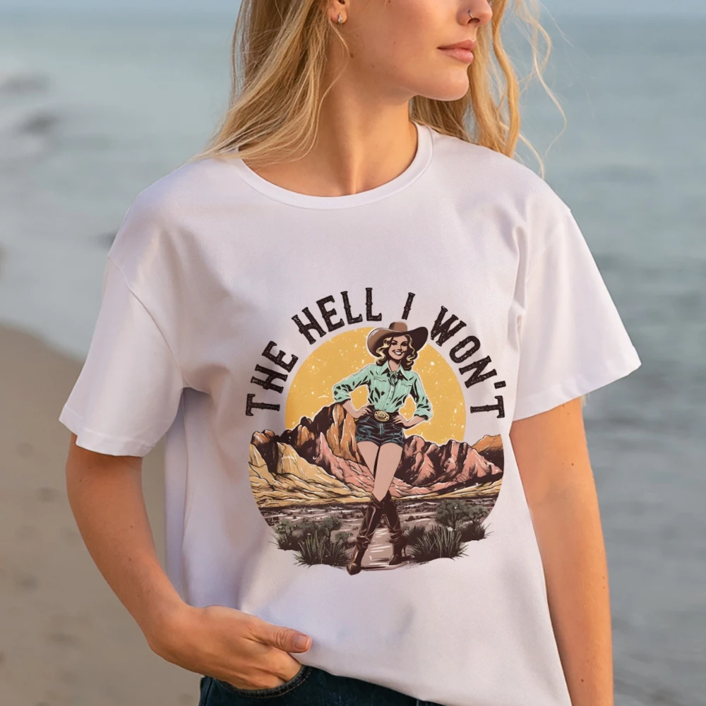 Retro Western Shirt, The Hell I Won't T-Shirt Vintage Cowgirl Shirt Retro Rodeo Country Western Aesthetic Tee Cute Women Gift