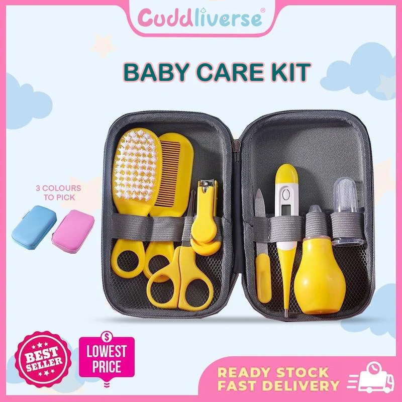 8PCS Baby Nail Clipper and Care Set,  Kit with Brush, Nasal Aspirator, Comb, and EVA Case for Infant Grooming Essentials