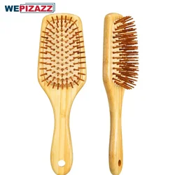 Escova de cabelo de remo de bambu, grossa, escova de cabelo desembaraçadora de cerdas para massagear o couro cabeludo, cabelo grosso molhado e ondulado reto feminino