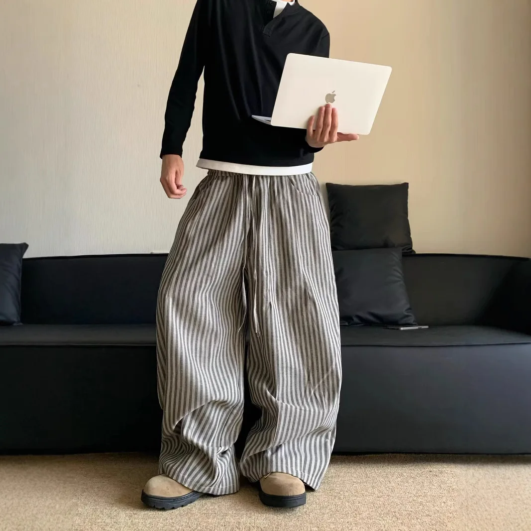 Straight-leg Pants Floor-dragging Pants Vintage Lazy Relaxed Loose Vertical Stripes Man Woman Casual Loose All-matching