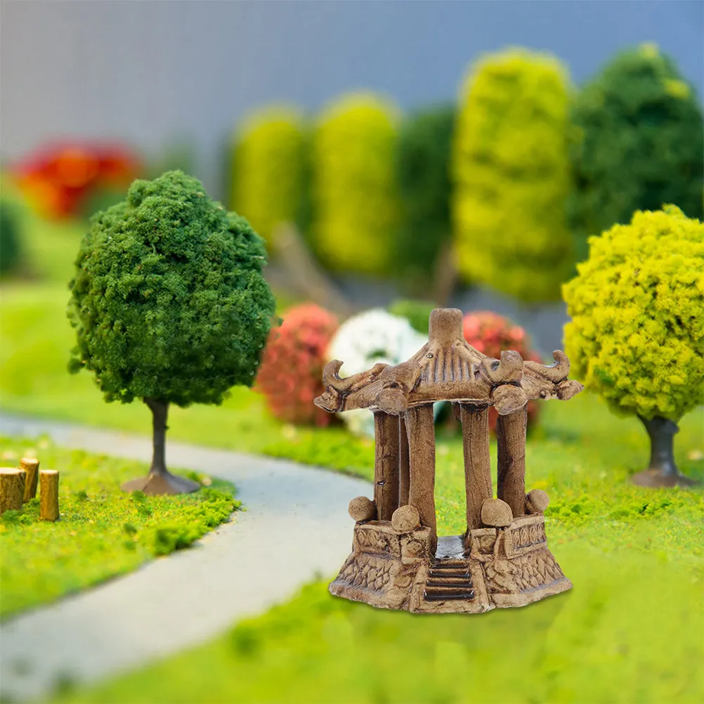 Ceramic Mini Hexagon Pavilion Statue Classical Chinese Architecture Decor for Bonsai Aquarium Zen Garden Fairy Micro Landscape