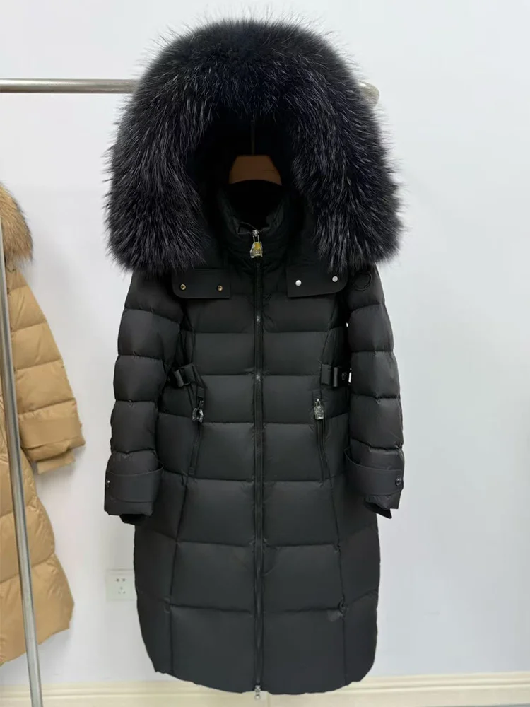 2025 Winter Warm Women Long Goose Down Jackets Real Natural Fox Fur Collar Puffer Jackets Thick Female Outdoors Streetwear Coats