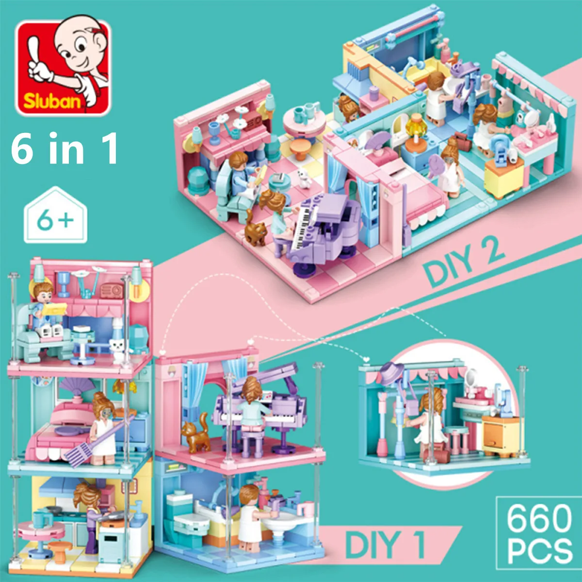 

Sluban Building Block Toys Mini Handcrafts 6 IN 1 B0757 Girls Play House Compatbile With Leading Brands 6 PCS Per Set