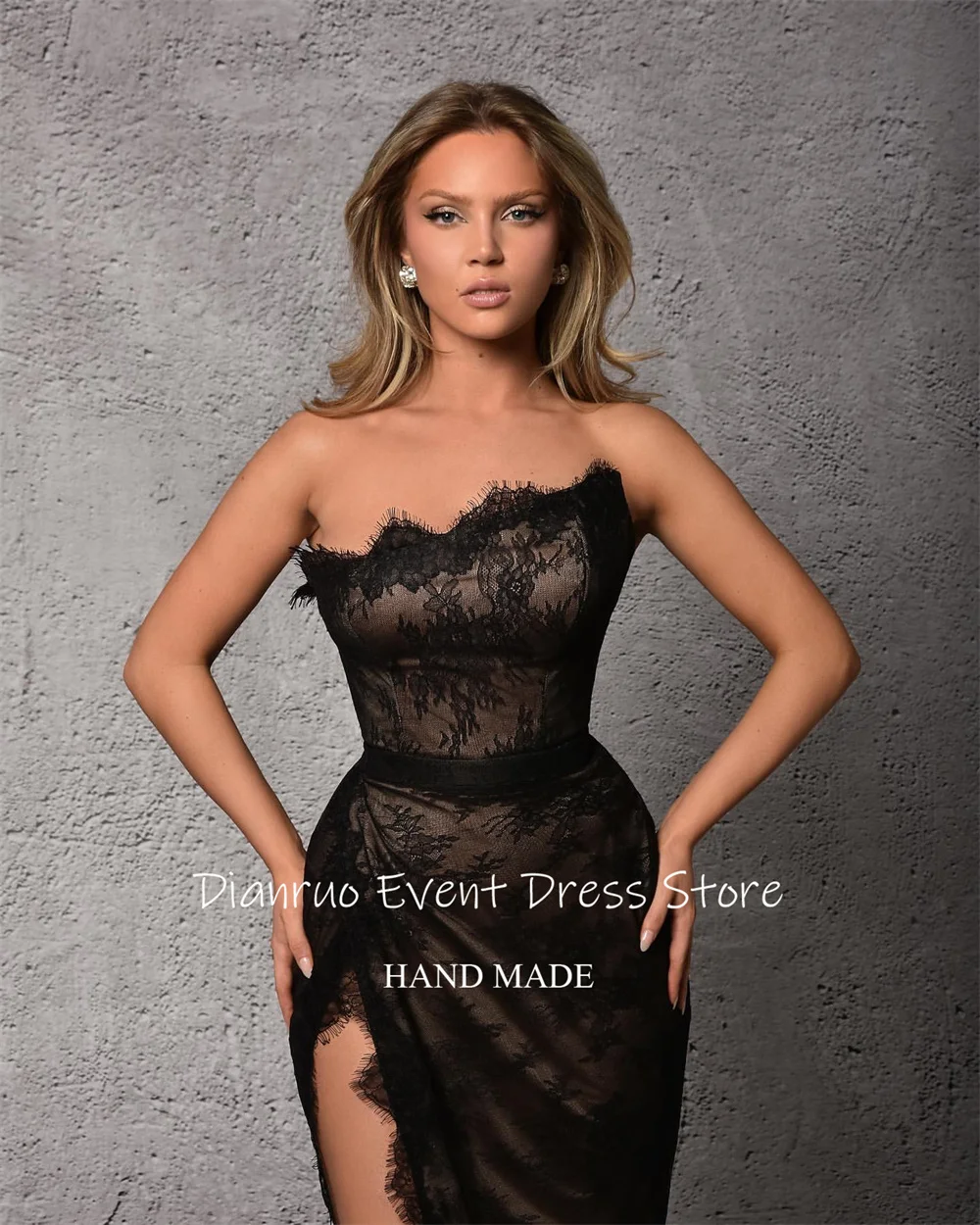 Dianruo Ärmellose Liebsten Meerjungfrau Abendkleider Spitze Appliques Vestidos De Novia Hohe Schlitz Vintage Party Kleider Angepasst