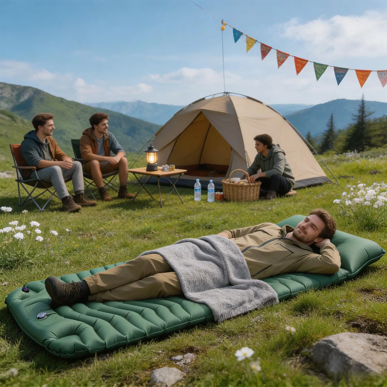 

Air Mattress For Camping Portable Air Bed Built-in Pump Backpacking Sleeping Pad With Storage Bag For Adult Travel Picnic