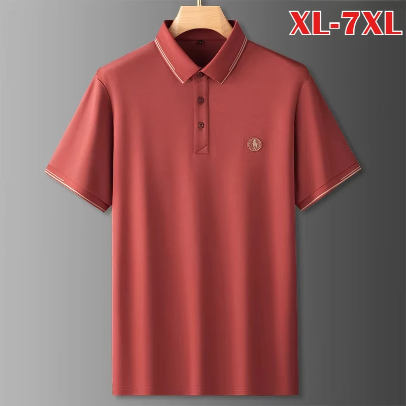 

2025 Summer Linen Cotton Men's Polo Shirts Luxury Short Sleeve Mulberry Silk Solid Color Casual Male T-shirts Plus Size 7XL