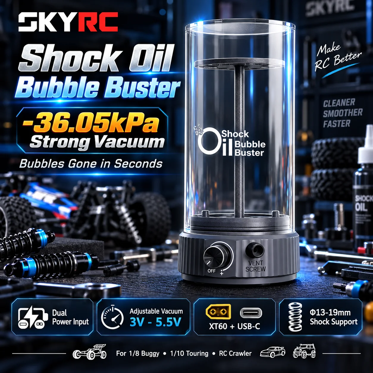 SkyRC Shock Absorber Oil Vacuum Degassing Machine Shock Oil Degassing Machine for 1/8 Off-road Buggy 1/10 On-road Crawler Car
