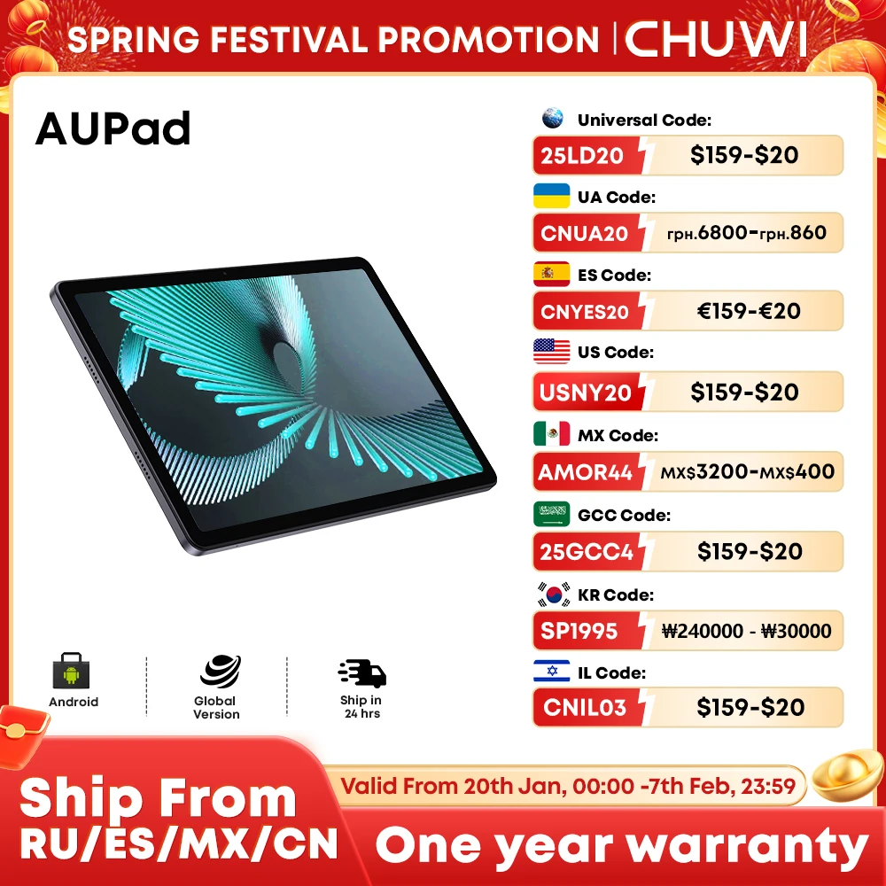 CHUWI AuPad Tablet Android 14 Snapdragon 685 Octa-core 10.95inch FHD Screen 8GB DDR4 128GB ROM 4G LTE GPS Tablets PC Widevine L1