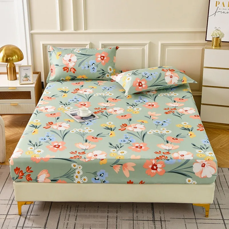 

1PC 100%Polyeste Print Polyester Cotton Fabric Bed Fitted Sheet Pillowcase 1.5m/1.8m Mattress Cover Bed Linen 인견이불