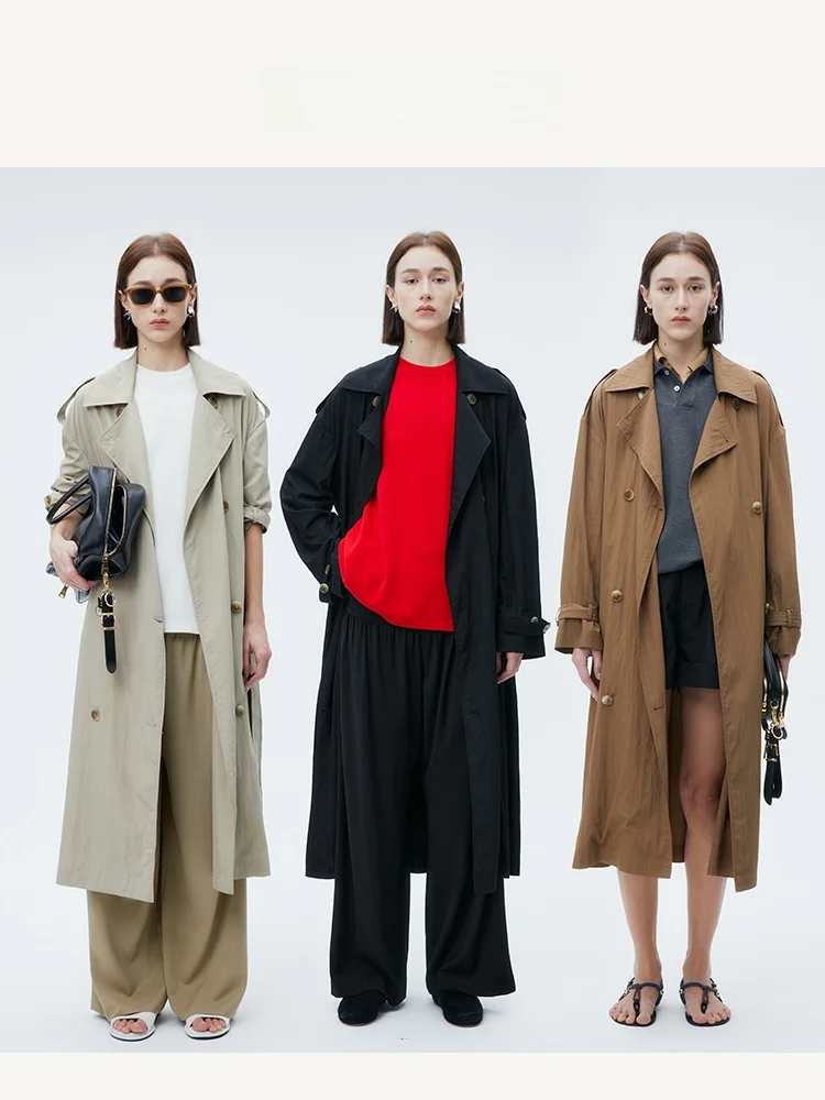 

INFFTRU Lightweight Long Coat Women's Spring Summer Texture Pleated Loose Fit Medium Length Outerwear Commute Sle