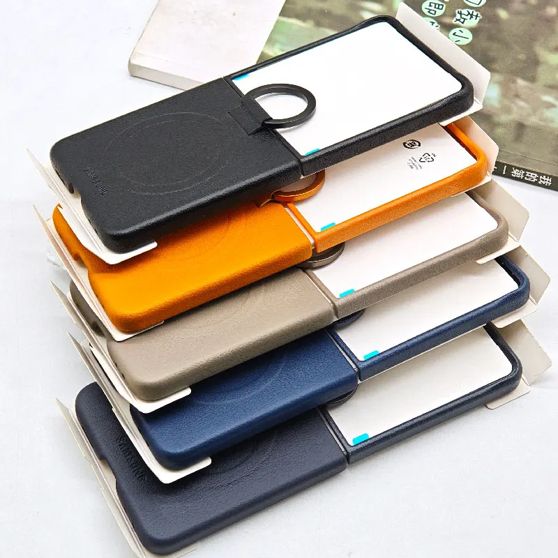 Samsung Galaxy Z Flip7 Flip 7 Luksusowe etui na telefon Ultracienkie magnetyczne etui z ekologicznej skóry z pierścieniem na palec Z Flip7 Ochronna obudowa — zdjęcie produktu 5
