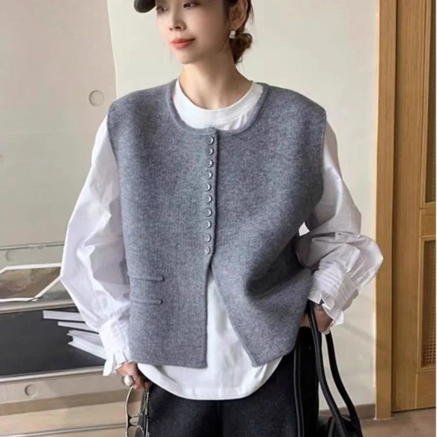 

Свободный вязаный жилет в корейском стиле, универсальный, для женщин, осенне-зимний, модный базовый слой, трендовый топ